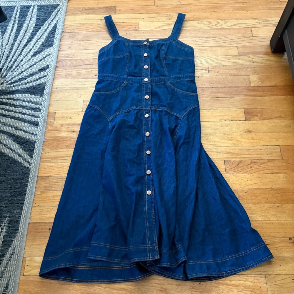 Sonoma Dark Blue Denim Midi Dress with Front Buttons